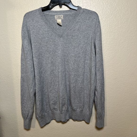 L.L. Bean Other - LL Bean Men’s Gray Grandpa Minimalist Pull Over Cotton Cashmere V Neck Sweater L